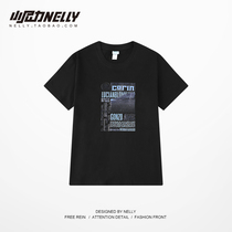 2022 Summer black T-shirt male and female loose half sleeve printed bf Wind student round neck jacket half sleeves Compassionate