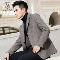 Autumn and winter mens casual small suit double-sided short cashmere-free middle-aged mens wool slim suit men