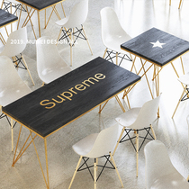 Nordic wrought iron solid wood dining table cafe milk tea shop dessert shop Western restaurant dining table and chair combination Golden Net red chair