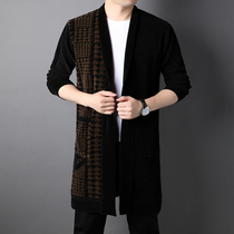 Knee-long windbreaker men's coat autumn upscale cardigan men's sweater Korean casual loose knit coat men's tide