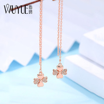 Gold Clover Ear Line Female Temperament 925 Sterling Silver Snake Bone Rose Gold Earrings Long Clover Earrings 26