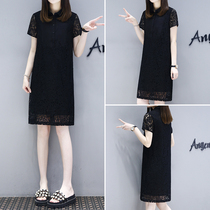 Europe station 2021 summer new womens fashion fat MM large size loose thin lace dress straight skirt