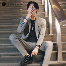 Casual suit suit mens spring and summer new Korean slim suit mens handsome hair stylist Tide brand mens two-piece set