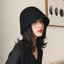 French custom black wool fashion retro bell-type basin hat female autumn winter day department bucket fisherman hat Korean version
