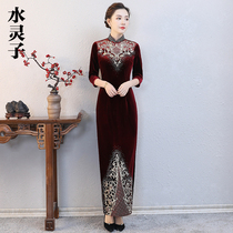 Golden velvet retro cheongsam temperament high-end happy mother-in-law wedding wedding wedding mother noble dress foreign style