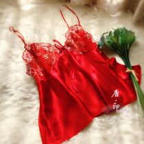 Export high-quality Z hi lace inlaid silk suspenders China red NEI-01