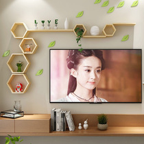 Solid wood wall shelf creative lattice non-perforated living room TV background wall decorative frame wall wall shelf
