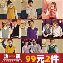 99 yuan 2 pieces] Tang Shiqiu new female v-collar college style womens versatile soft cute Japanese jk style sweater vest top