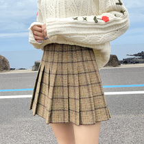  Plaid short skirt pleated skirt womens autumn and winter high waist thin 2020 woolen skirt a-line skirt