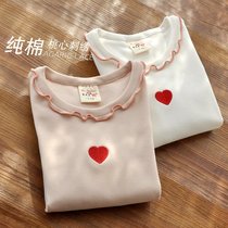 Girls' long-sleeved T-shirts Children's Pure Cotton Underpack 2023 Spring Package New Upper Wood Ears Poker Package Spring and Autumn