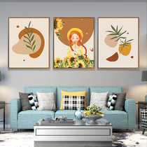 diy digital oil painting hand-painted three-spell oil color painting Sunflower girl living room bedroom triple decorative painting