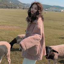 Lambness Sweater 2021 autumn and winter New coat lazy wind niche womens Wool Lamb pink loose top