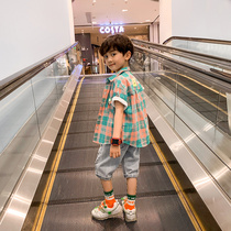 Boys summer shirt 2020 new short-sleeved Western style top childrens handsome casual plaid summer shirt tide clothes