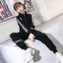 Childrens dance suit Girls practice suit Autumn black Childrens clothing Girls velvet 15-year-old childrens suit two-piece set