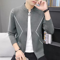 Mens knitted cardigan mens sweater coat Korean version of the trend youth slim Joker handsome thin wool cardigan men