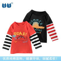 Korean version Brand tailstock Costume Autumn Winter New 2022 Boy Fake Two Children Pure Cotton T-shirt Baby Clothes Tide