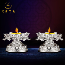 Tibetan Buddhism S990 sterling silver lotus flower table dedicated to Buddha foot Silver Tantric round Lotus ornament lamp holder base