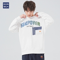 Hanskas spring 2022 new white crewneck sweatshirt trend loose print casual versatile menswear coat