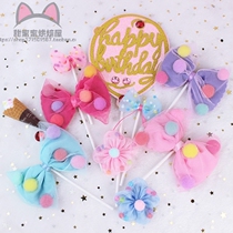Baking Decorated Yarn Suede Balls Cute Chromatic Bow Tie Cake Inserts Creativity Party Decorations Dessert Terrace Arrangement