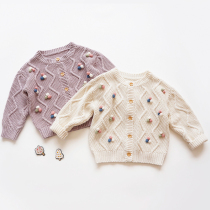 Spring and autumn 80-140 yards handmade hook flower Korean version loose color sweater girl treasure pure cotton knitted cardigan