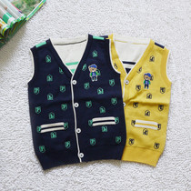 2021 Spring and autumn Cubs All cotton Boy baby sweater waistcoat Machia Childrens knitted vest jacket South Korean boy fit 3 years old