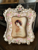 Farm house resin craft gift relief rose hand painted pink photo frame