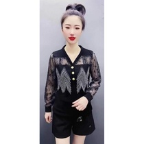 Mingyang large size womens clothing spring new hot drill mesh stitching letters show thin shirt Haicheng Mingyang large size clothing