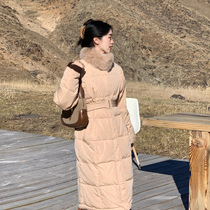 SYT self-retention recommended lace-up waist temperament generous down jacket womens winter long down jacket with fur collar