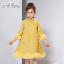 Girls princess dress thickened childrens dress host birthday catwalk piano performance spring and autumn winter clothes