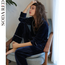 Gold velvet couple pajamas womens autumn and winter coral velvet home wear suit spring and autumn large size thickened velvet can be worn outside