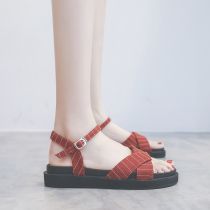  2021 summer new Korean version of all-match student fashion one-button flat sandals female fairy style thick-soled Roman shoes