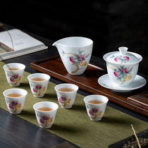  Pastel tea set Jingdezhen ceramic Kung Fu tea set Household one cover bowl six teacups gift box to give away