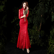 French modified fish tail Cheongsam skirt Modern style elegant women young new red atmospheric toast dress