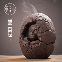 Zisha pan incense burner household tea ceremony ceramic monkey king large incense burner decoration indoor study Zen big holy incense burner