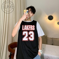 Summer basketball jersey Tide Street ins men and women couples class clothes fake two short sleeves loose wear hip hop