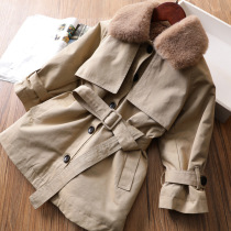 BI into the parent-child~Girls plus velvet Western windbreaker Autumn and winter baby thickened short medium long coat Korean version of the tide