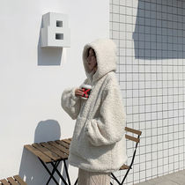 ins hooded sweatshirt female student Korean loose plus velvet padded imitation lamb velvet furry cute style coat women