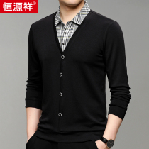 Hengyuan Xiang 2021 autumn and winter mens fake two long sleeves T-shirt with mulberry silk blouse collar to fix the bottom shirt
