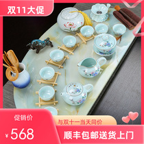 Modern new new bone china simple marble jade tea tray home office creative light luxury kung fu tea set
