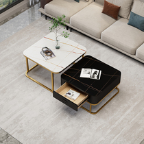 Rock plate tea table combined square small family type net black tea color glass living room home high-end light lavish tea table table