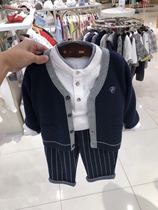 Korean Gentleman dress childrens clothing 20 spring and winter boys baby T-shirt knitted sweater cardigan English three-piece set