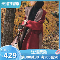 Autumn new hooded double-sided wool coat womens long Hepburn style high-end fashion cashmere coat