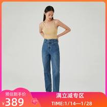 (The same style as the shopping mall) LILY2022 winter new womens comfortable cotton fashion casual commuting high-waisted jeans