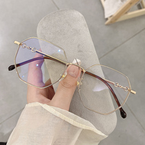 Gold Silk Side Glasses Womens Anti-Blue Light Radiation Myopia Glasses Retro Polygon Vegan Face with small eyes Chaobou