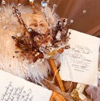 Gatsby style golden champagne handmade bouquet feather crystal hand bouquet custom bridal wedding pinky22