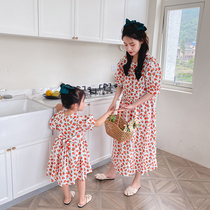 Pro-daughter dress Mother women Dress Ocean Summer Dress 2021 New Vacation Bubble Cuff Korean Broken Lace dress with dress