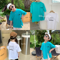 Salted Egg Shrimps Rice Girl Open Fork Short Sleeve Blouse Blouse Baby Summer Dress Child Loose 100 lap printed with long T-shirt