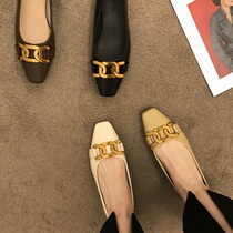 Hong Kong soft leather Joker single shoes women 2021 summer new flat heel square head thick and English style shallow mouth milk shoes women