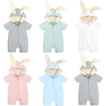 2022 Amazons new baby short climbing one-piece dress rabbit ear short sleeve shorts baby Summer Lido hat Harvest