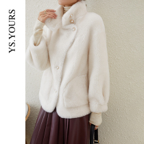 Youshi 2021 composite fur one-piece stand collar particles lamb hair pearl buckle coat fur coat women Dong Haining